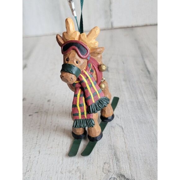 Rustic snow skiing reindeer Bell ornament Xmas jointed - Picture 2 of 7